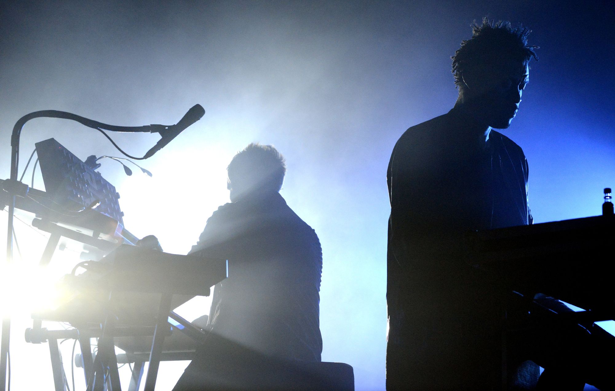 Robert Del Naja (L) and Grant Marshall of Massive Attack perform